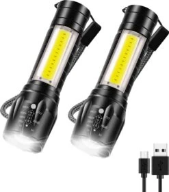Qtronic Zaklamp LED Oplaadbaar Met Zoomfunctie - 2-pack - Militaire Zaklamp - Waterdicht - USB Oplaadbaar (inclusief Oplaadkabel & Batterijen).