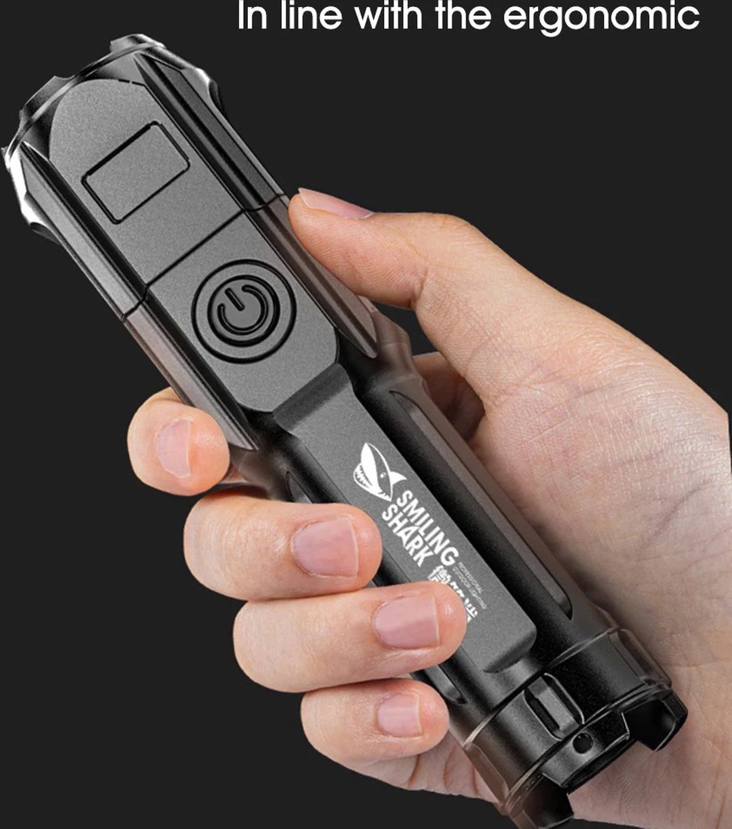 Merkloos Smiling Shark 622a Telescopische Oplaadbare LED Zaklamp - 700lm - Sterk Licht - Oplaadbaar Via USB - 1200mAh - Zwart 4 Merkloos Smiling Shark 622a Telescopische Oplaadbare LED Zaklamp - 700lm - Sterk Licht - Oplaadbaar Via USB - 1200mAh - Zwart - Afbeelding 4