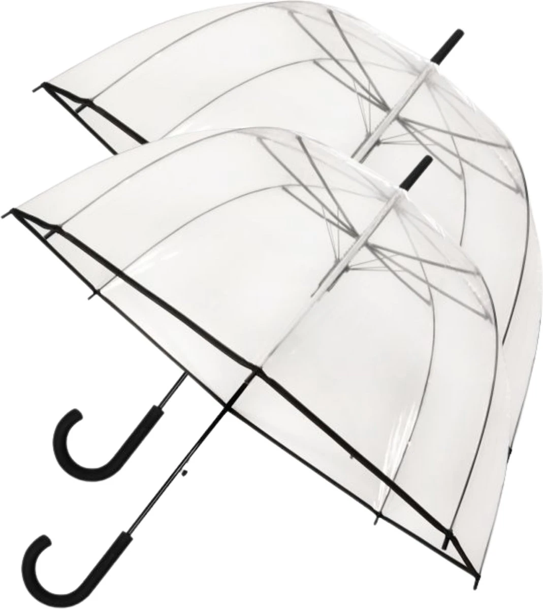 2x Transparante Koepelparaplu Ø 85 Cm - Automatisch - Zwart 1 2x Transparante Koepelparaplu Ø 85 Cm - Automatisch - Zwart