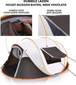 Fly Lab Luxe Pop Up Tent - Kampeer Tent - Grijs/Oranje - 4 Persoons -Kampeeruitrusting 1072x1200
