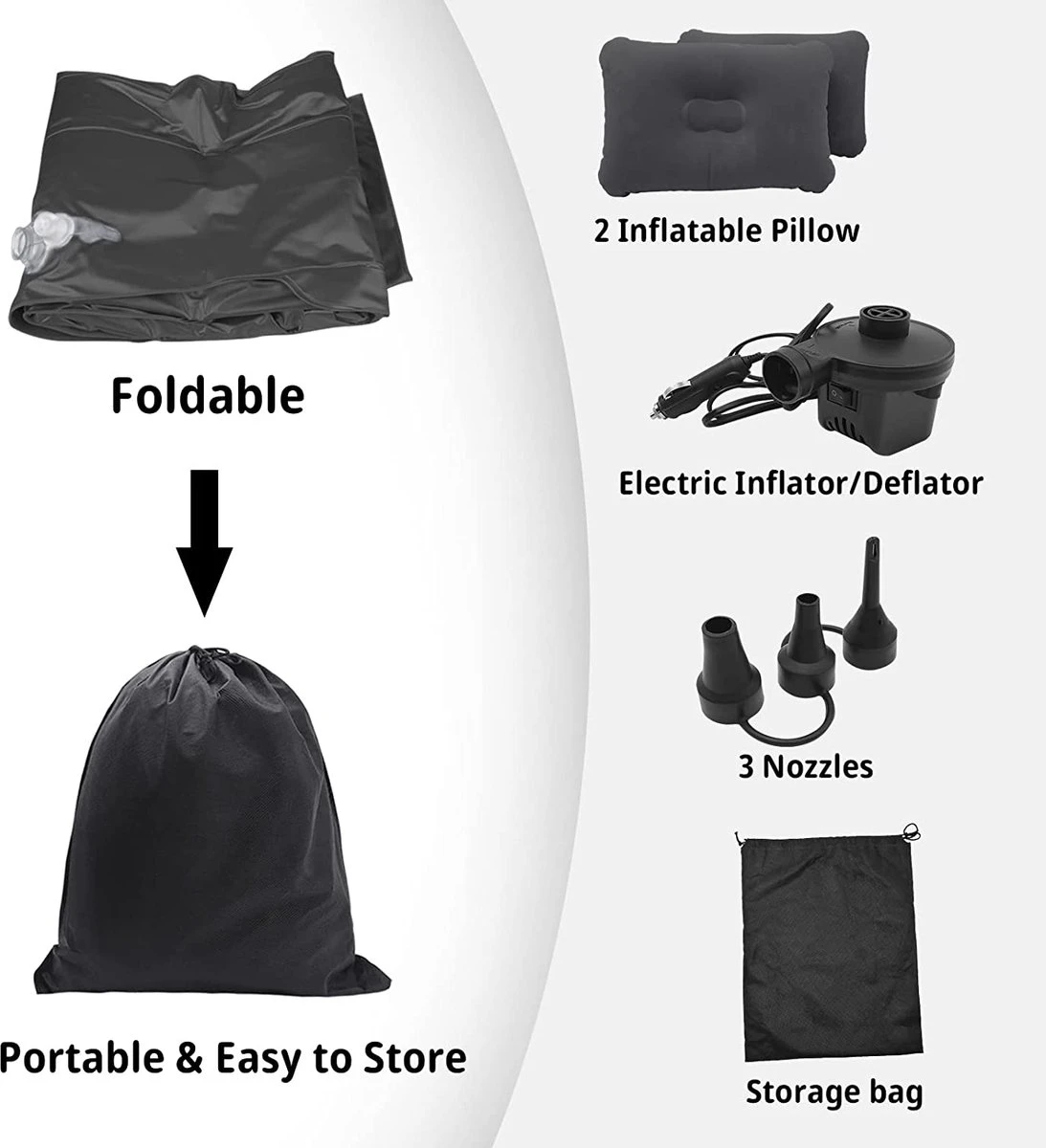 Opblaasbaar Matras Voor In De Auto, Opblaasbaar Bed, Opvouwbaar, Comfortabele Autostoel, Automatras Met Elektrische Luchtpomp En 3 Adapters, 2 Kussens En Draagtas, Voor Camping, Reizen (zwart) 7 Opblaasbaar Matras Voor In De Auto, Opblaasbaar Bed, Opvouwbaar, Comfortabele Autostoel, Automatras Met Elektrische Luchtpomp En 3 Adapters, 2 Kussens En Draagtas, Voor Camping, Reizen (zwart) - Afbeelding 7