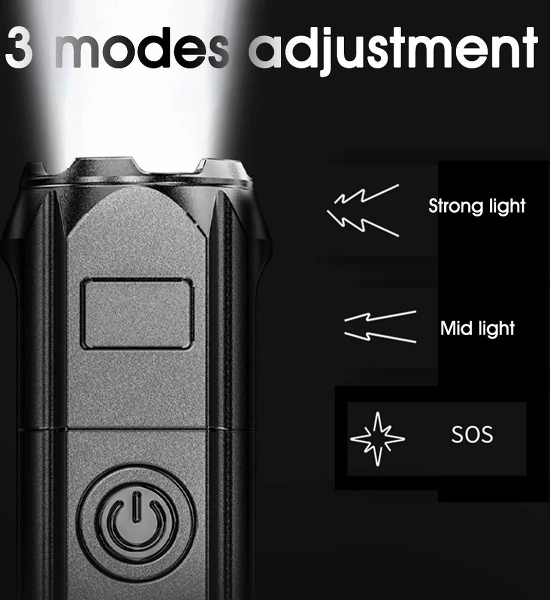 Merkloos Smiling Shark 622a Telescopische Oplaadbare LED Zaklamp - 700lm - Sterk Licht - Oplaadbaar Via USB - 1200mAh - Zwart 10 Merkloos Smiling Shark 622a Telescopische Oplaadbare LED Zaklamp - 700lm - Sterk Licht - Oplaadbaar Via USB - 1200mAh - Zwart - Afbeelding 10