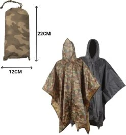 Regenponcho / Fietsponcho Herbruikbaar Voor Volwassenen ( Dames En Heren ) - 200x110cm - 100% Ripstop Polyester - Camouflage -Kampeeruitrusting 1119x1200 2