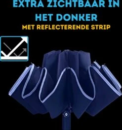 Stormparaplu - Paraplu - Opvouwbaar - Reflecterend - Automatisch Omgekeerd Uitklapsysteem - Windbestendig Tot 140 Km/h - Incl. Luxe Beschermhoes -Kampeeruitrusting 1123x1200
