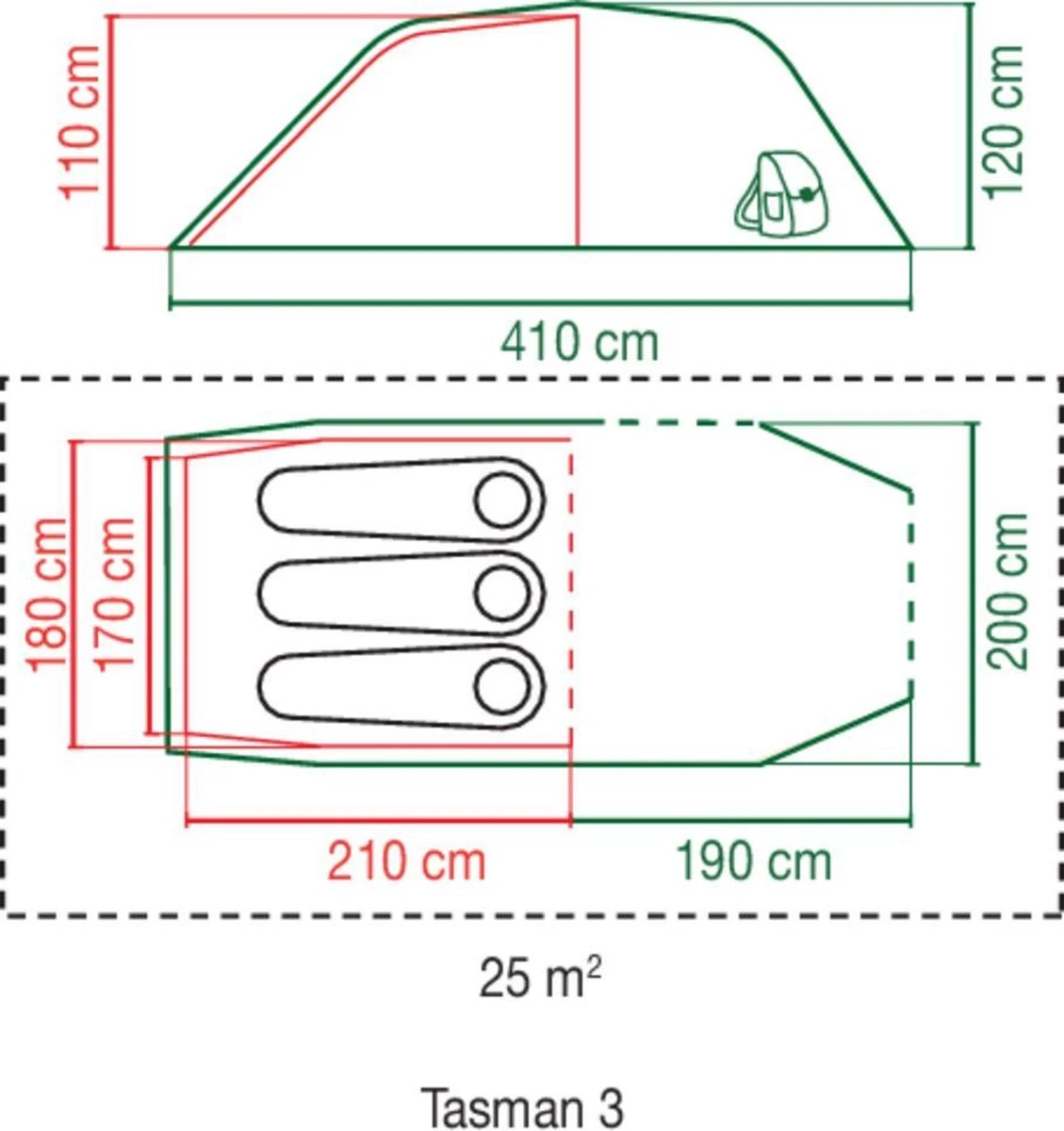 Coleman Tasman 3 Tunneltent - 3-Persoons - Groen 5 Coleman Tasman 3 Tunneltent - 3-Persoons - Groen - Afbeelding 5