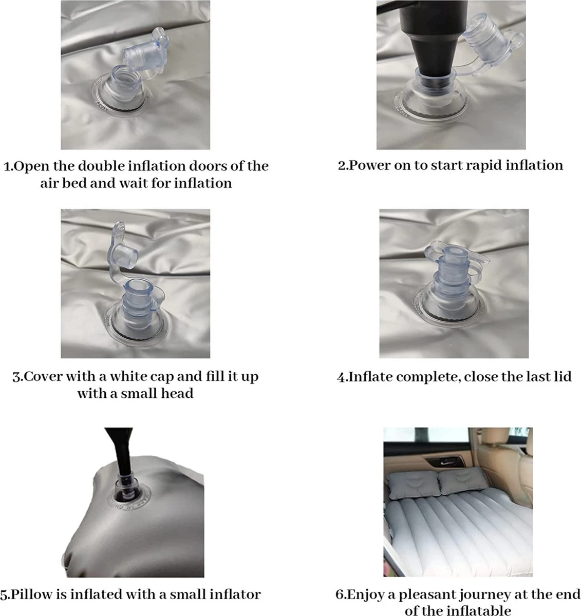 Opblaasbaar Matras Voor In De Auto, Opblaasbaar Bed, Opvouwbaar, Comfortabele Autostoel, Automatras Met Elektrische Luchtpomp En 3 Adapters, 2 Kussens En Draagtas, Voor Camping, Reizen (zwart) 5 Opblaasbaar Matras Voor In De Auto, Opblaasbaar Bed, Opvouwbaar, Comfortabele Autostoel, Automatras Met Elektrische Luchtpomp En 3 Adapters, 2 Kussens En Draagtas, Voor Camping, Reizen (zwart) - Afbeelding 5