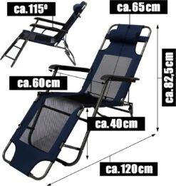 Ligstoel 155x60cm - Opvouwbaar Campingstoel Ligbed Strandstoel Tuinstoel Vouwligstoel Blauw -Kampeeruitrusting 1134x1200