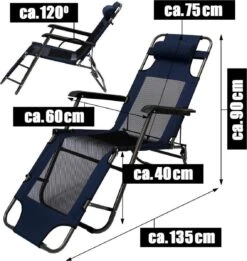 Ligstoel 180x60cm - Opvouwbaar Campingstoel Ligbed Strandstoel Tuinstoel Vouwligstoel Blauw -Kampeeruitrusting 1135x1200