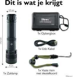 Dieux - Militaire Led Zaklamp - Oplaadbaar - IP44 Waterdicht En Schokbestendig - 7 Lichtstanden - Opbergbox - Outdoor Kamperen - Survival - Gadgets - Pasen -Kampeeruitrusting 1141x1200 8