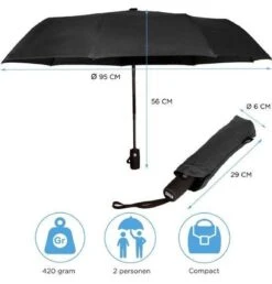 Merkloos Automatische Stormparaplu - Paraplu – Opvouwbaar & Windproof Tot 100km P/u - Ø 95 Cm - Zwart -Kampeeruitrusting 1149x1200 4