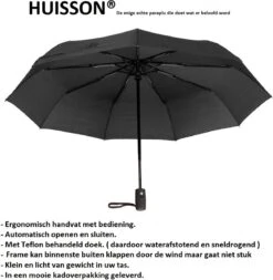 HUISSON Paraplu Stormparaplu Automatisch Uit En Inklapbaar Opvouwbaar Lichtgewicht 330 Gram Windproof Zwart -Kampeeruitrusting 1170x1200 2