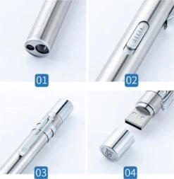 Merkloos 2 Stuks RVS Penlight - Usb Oplaadbare Zaklamp Zwart - Zilverkleur -Kampeeruitrusting 1170x1200 8