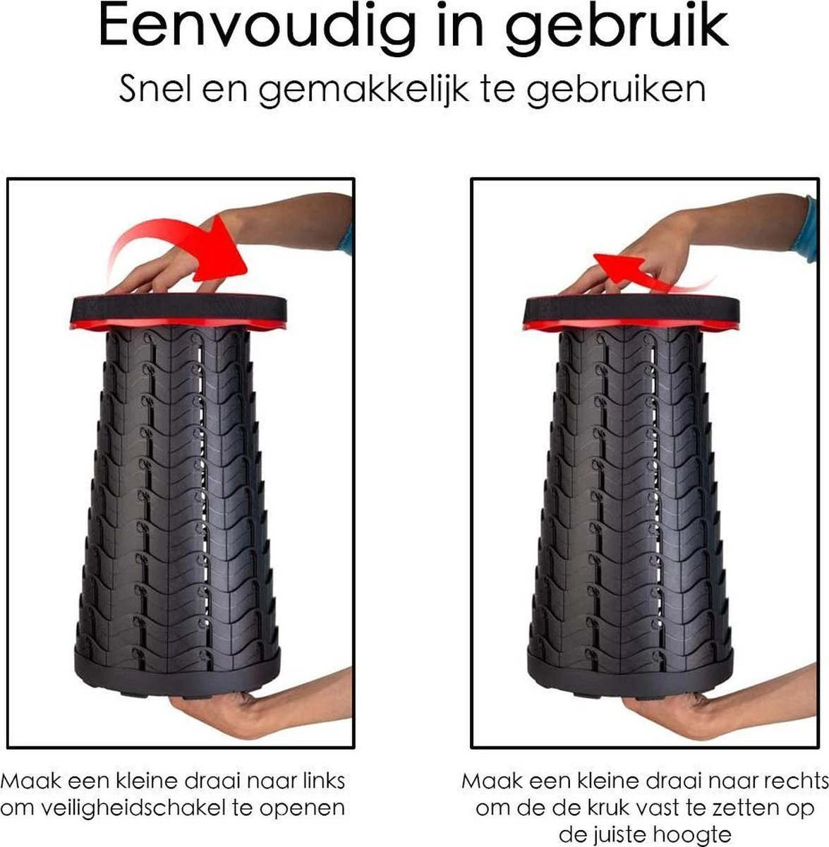 Kampeerkruk - Uitschuifbare Kruk - Rood/Zwart- Tot 120 Kg - Travel Stool - Opvouwbare Campingkruk - Inklapbaar Krukje - Telescopische Kruk - Camping - Outdoor 4 Kampeerkruk - Uitschuifbare Kruk - Rood/Zwart- Tot 120 Kg - Travel Stool - Opvouwbare Campingkruk - Inklapbaar Krukje - Telescopische Kruk - Camping - Outdoor - Afbeelding 4