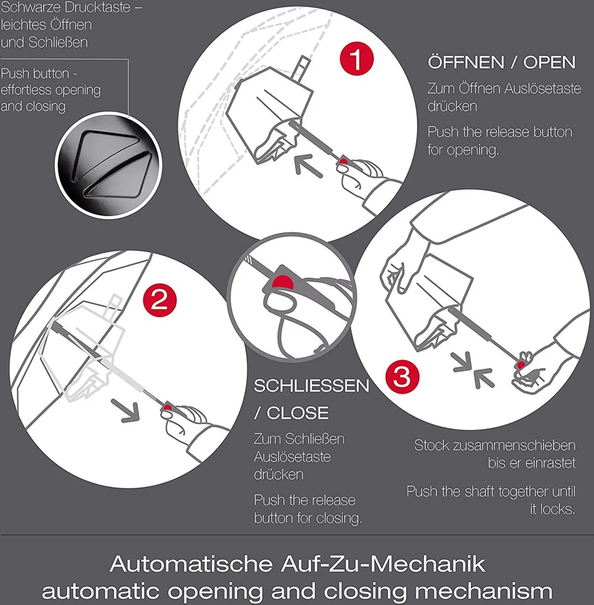 Knirps C205 - Medium Duomatic Windproof Paraplu -Black 3 Knirps C205 - Medium Duomatic Windproof Paraplu -Black - Afbeelding 3