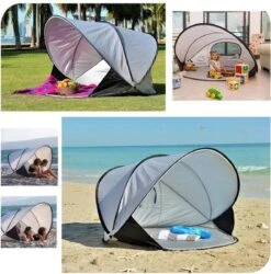 Deryan Luxe Pop Up Strandtent XXL - Anti-UV 50+ - Zilver -Kampeeruitrusting 1185x1200