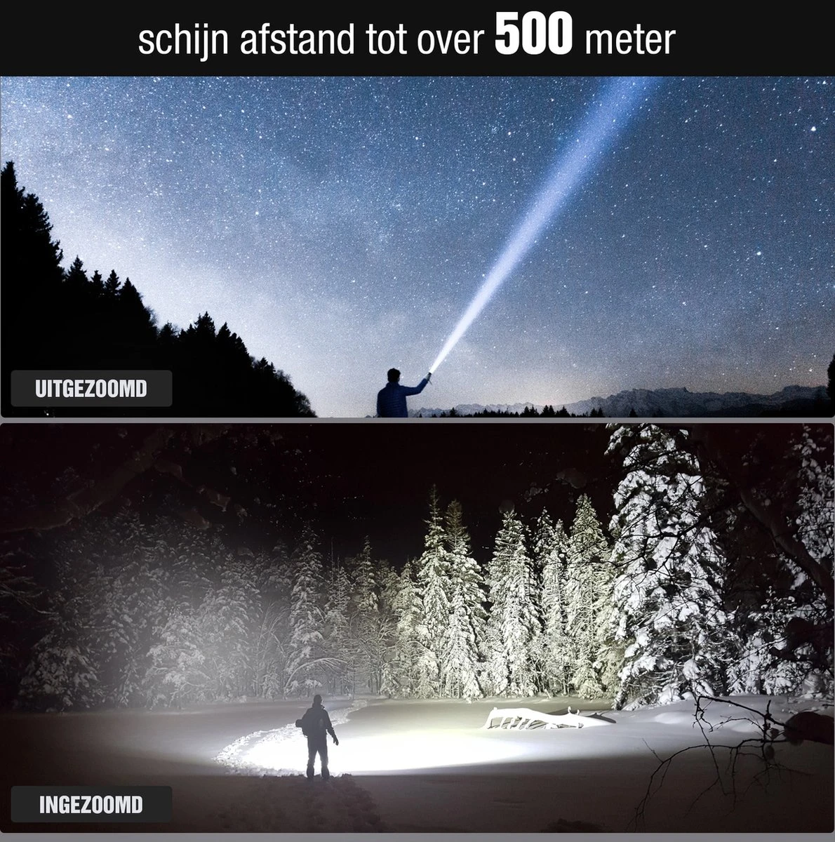 Verbeterde Militaire LED Zaklamp Incl. Opbergdoos Batterij En Diverse Laders - 1200 Lumen - Zwart 5 Verbeterde Militaire LED Zaklamp Incl. Opbergdoos Batterij En Diverse Laders - 1200 Lumen - Zwart - Afbeelding 5