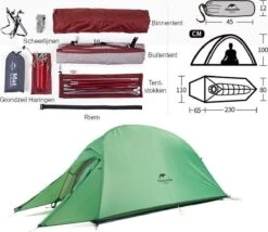Cloud Up 1 Upgraded - Naturehike® - 1 Persoons Tent - Lichtgewicht Tent - Incl. Grondzeil - 210T 3000mm - Outdoor - Waterdicht - Hiking & Wandelen -Kampeeruitrusting 1200x1038