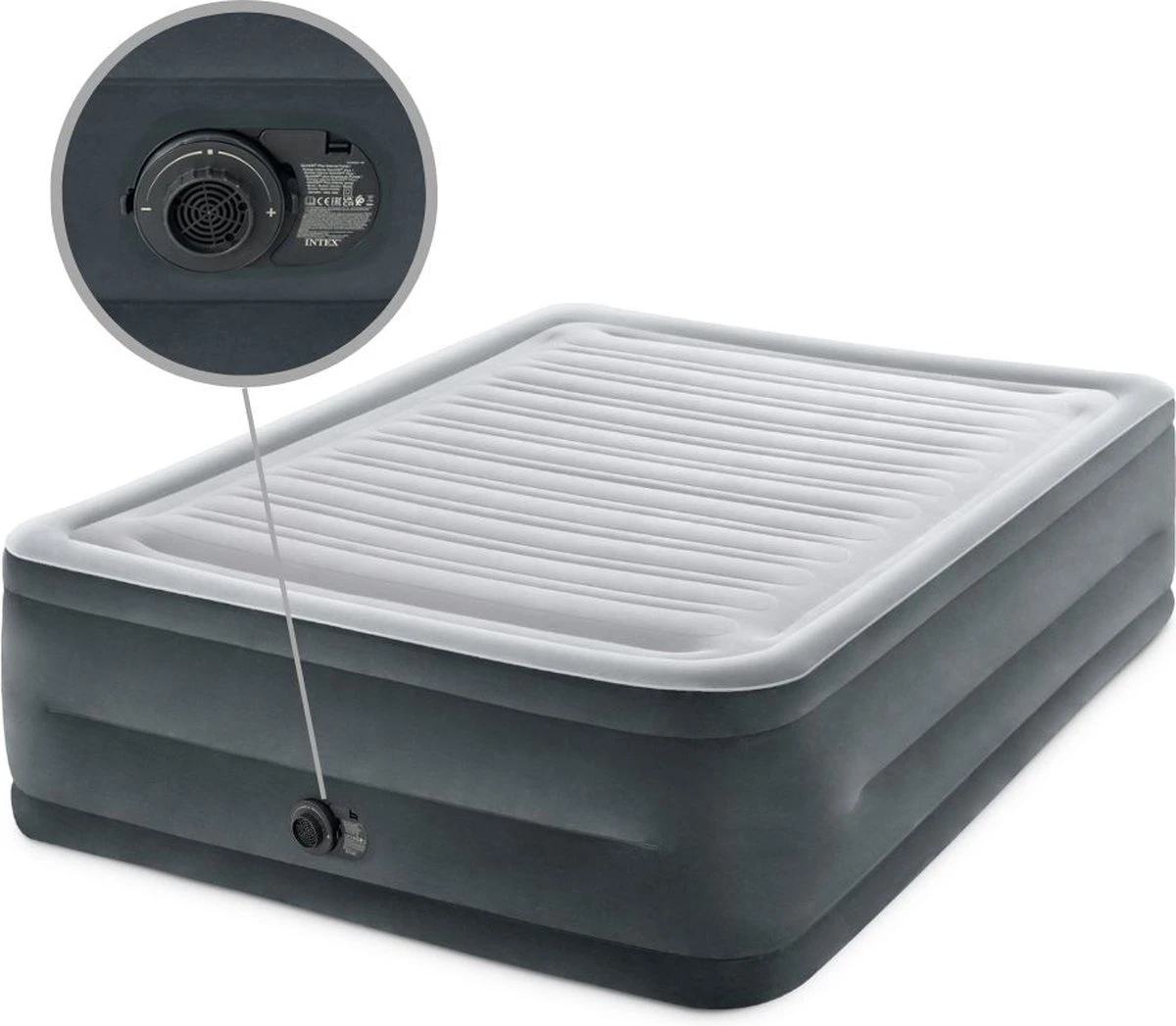 Intex Luchtbed - 2-Persoons - 152 X 203 X 33 Cm - Grijs - Met Ingebouwde Pomp, Hoeslaken Antraciet En Reparatieset 7 Intex Luchtbed - 2-Persoons - 152 X 203 X 33 Cm - Grijs - Met Ingebouwde Pomp, Hoeslaken Antraciet En Reparatieset - Afbeelding 7