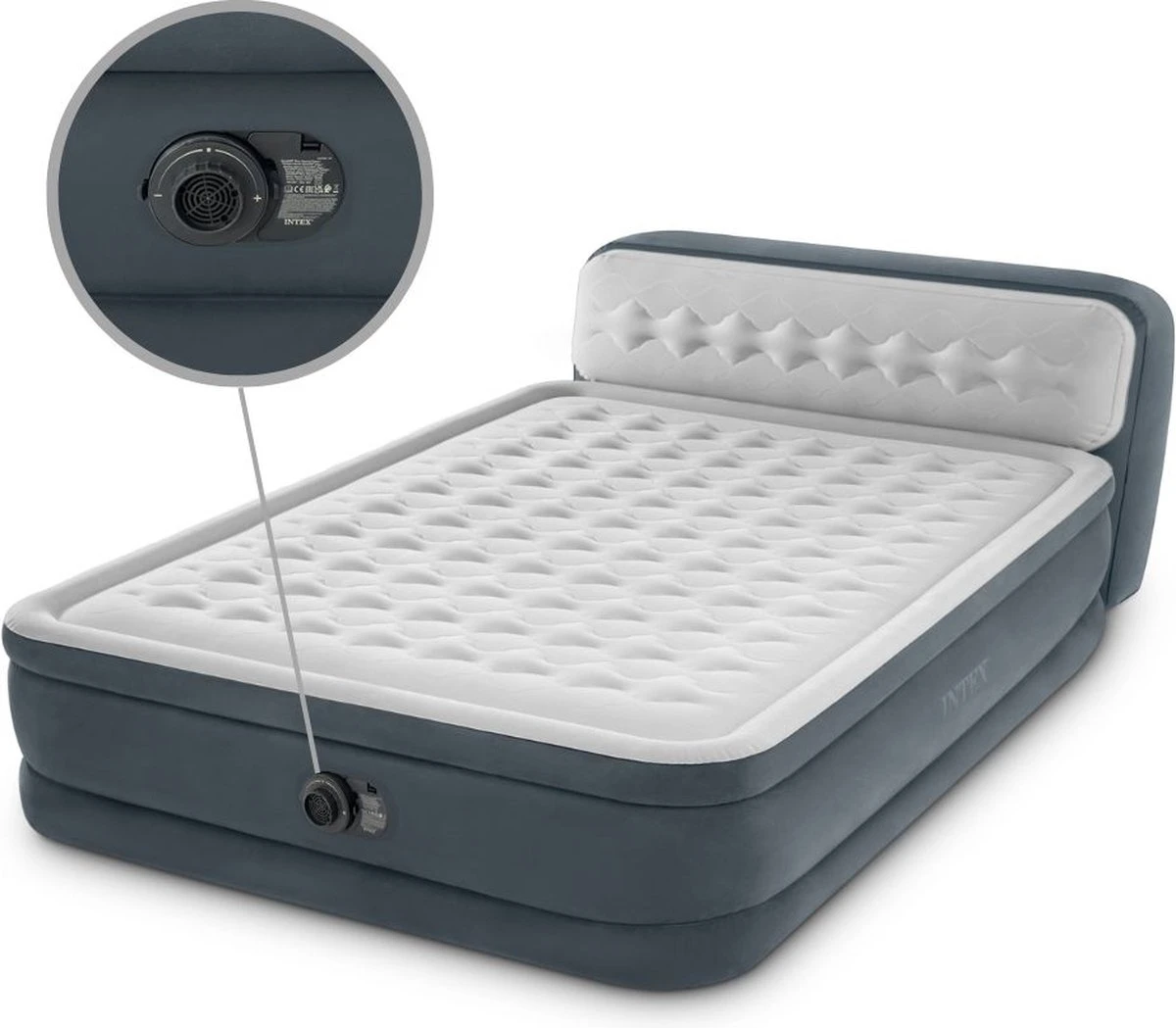 Intex 64448 - Queen Deluxe Ultra-Plush Zelfopblazend 2-persoons Luchtbed Met Hoofdboord (203x152x46cm) 14 Intex 64448 - Queen Deluxe Ultra-Plush Zelfopblazend 2-persoons Luchtbed Met Hoofdboord (203x152x46cm) - Afbeelding 14