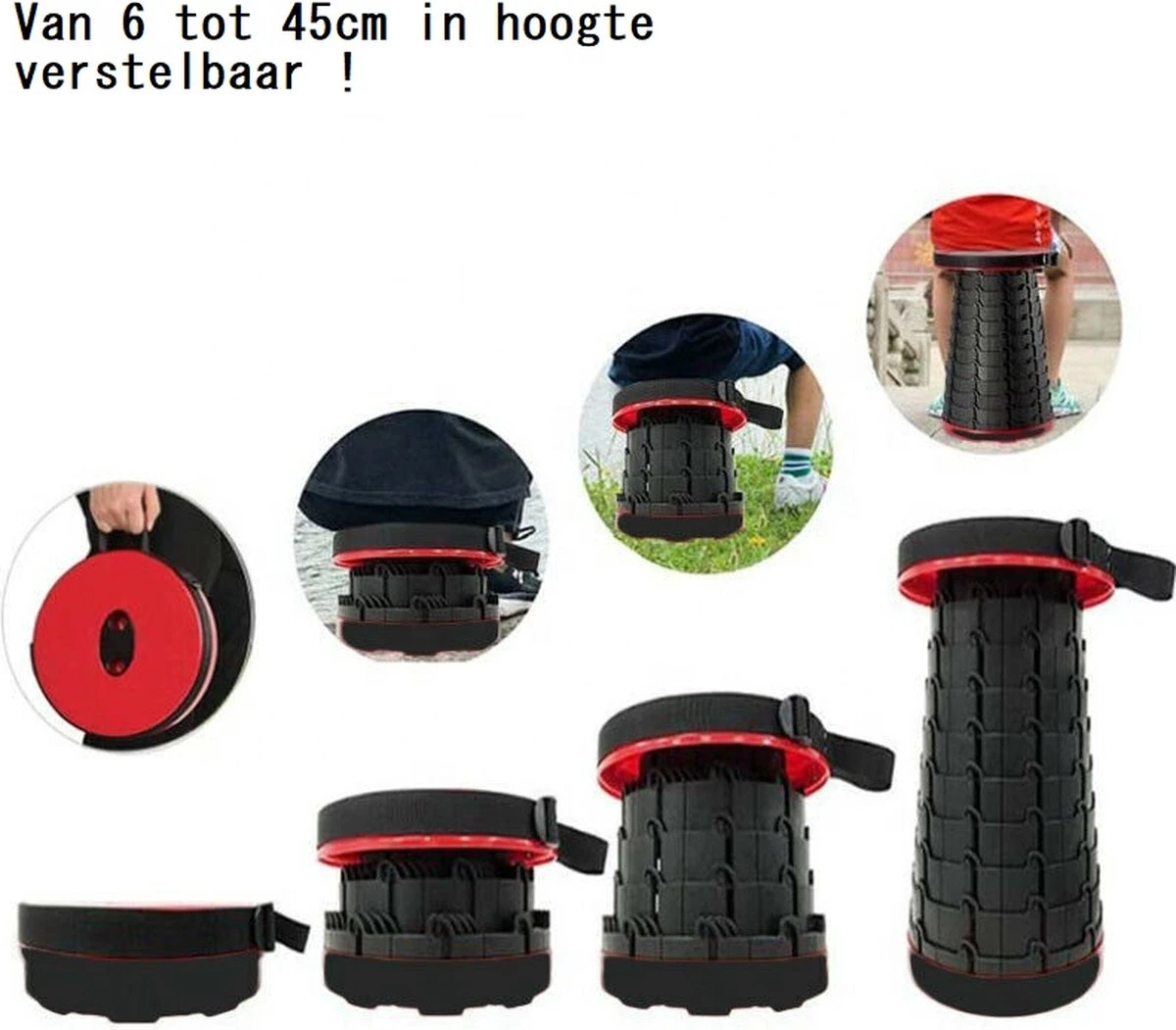 Kampeerkruk - Uitschuifbare Kruk - Rood/Zwart- Tot 120 Kg - Travel Stool - Opvouwbare Campingkruk - Inklapbaar Krukje - Telescopische Kruk - Camping - Outdoor 9 Kampeerkruk - Uitschuifbare Kruk - Rood/Zwart- Tot 120 Kg - Travel Stool - Opvouwbare Campingkruk - Inklapbaar Krukje - Telescopische Kruk - Camping - Outdoor - Afbeelding 9