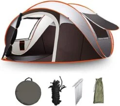 Fly Lab Luxe Pop Up Tent - Kampeer Tent - Grijs/Oranje - 4 Persoons -Kampeeruitrusting 1200x1059