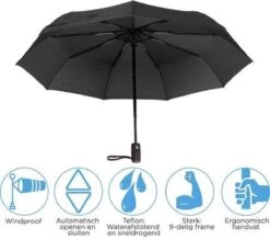 HK-Goodies- Automatische Stormparaplu - Paraplu - Automatisch, Opvouwbaar & Windproof Tot 100km P/u - Inclusief Beschermhoes - Ø 95 Cm - Extra Sterk - Dubbele Laag - Zwart -Kampeeruitrusting 1200x1066 2