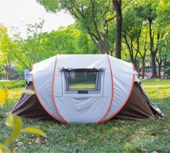 Fly Lab Luxe Pop Up Tent - Kampeer Tent - Grijs/Oranje - 4 Persoons -Kampeeruitrusting 1200x1078
