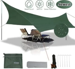 Merkloos BRGOOD Tarps - Shelter - Rechthoek - 240*220cm - Waterdicht - Met Scheerlijnen En Haringen - Geen Stokken - Voor Kamperen - Groen -Kampeeruitrusting 1200x1098 2