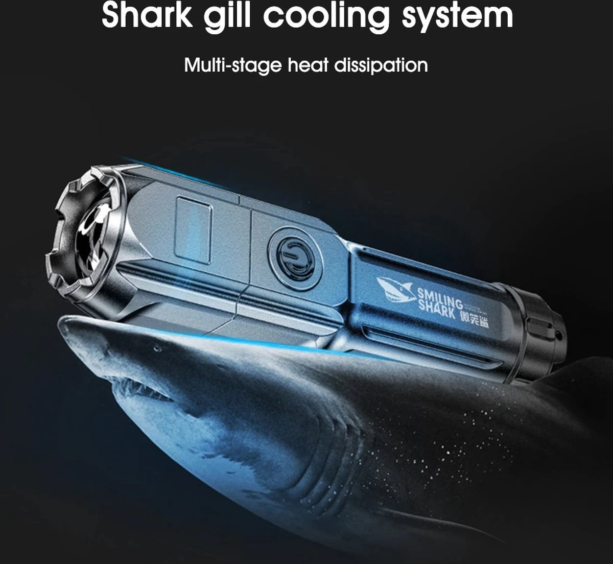 Merkloos Smiling Shark 622a Telescopische Oplaadbare LED Zaklamp - 700lm - Sterk Licht - Oplaadbaar Via USB - 1200mAh - Zwart 3 Merkloos Smiling Shark 622a Telescopische Oplaadbare LED Zaklamp - 700lm - Sterk Licht - Oplaadbaar Via USB - 1200mAh - Zwart - Afbeelding 3