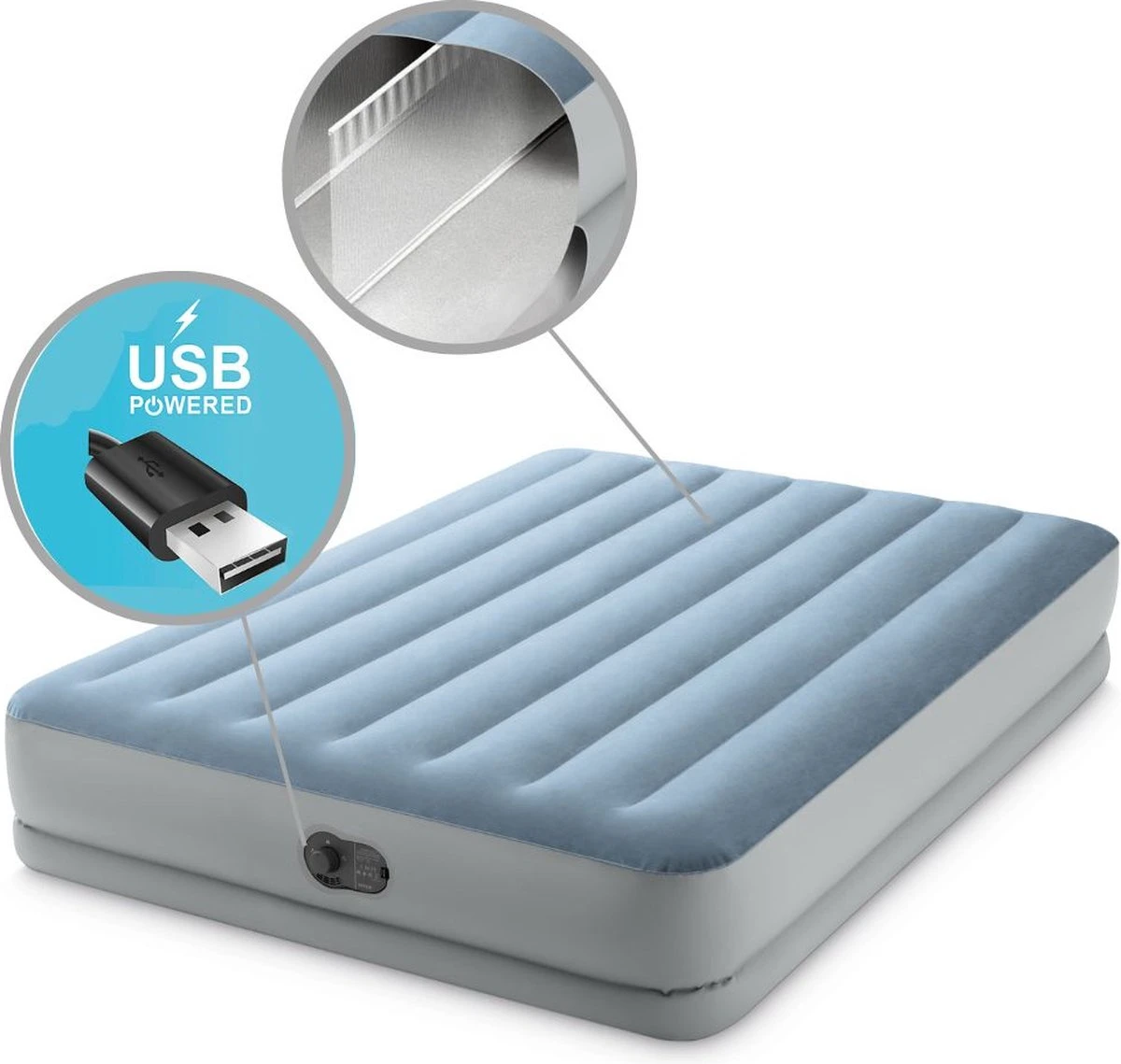 Intex Mid-Rise Comfort - Luchtbed - 2-Persoons - 152x203x36 Cm (BxLxH) - Blauw/Grijs - Met FastFill USB Pomp 4 Intex Mid-Rise Comfort - Luchtbed - 2-Persoons - 152x203x36 Cm (BxLxH) - Blauw/Grijs - Met FastFill USB Pomp - Afbeelding 4