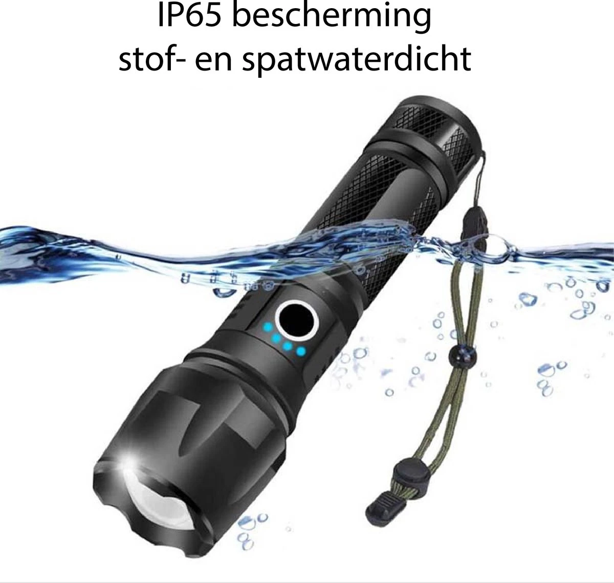 Militaire Zaklamp LED Oplaadbaar USB - 3000 Lumen - Holster - 3000 MAh Batterij - Aanpasbare Zoom - 5 Lichtmodi - IP65 Spatwaterdicht - Zwart 6 Militaire Zaklamp LED Oplaadbaar USB - 3000 Lumen - Holster - 3000 MAh Batterij - Aanpasbare Zoom - 5 Lichtmodi - IP65 Spatwaterdicht - Zwart - Afbeelding 6