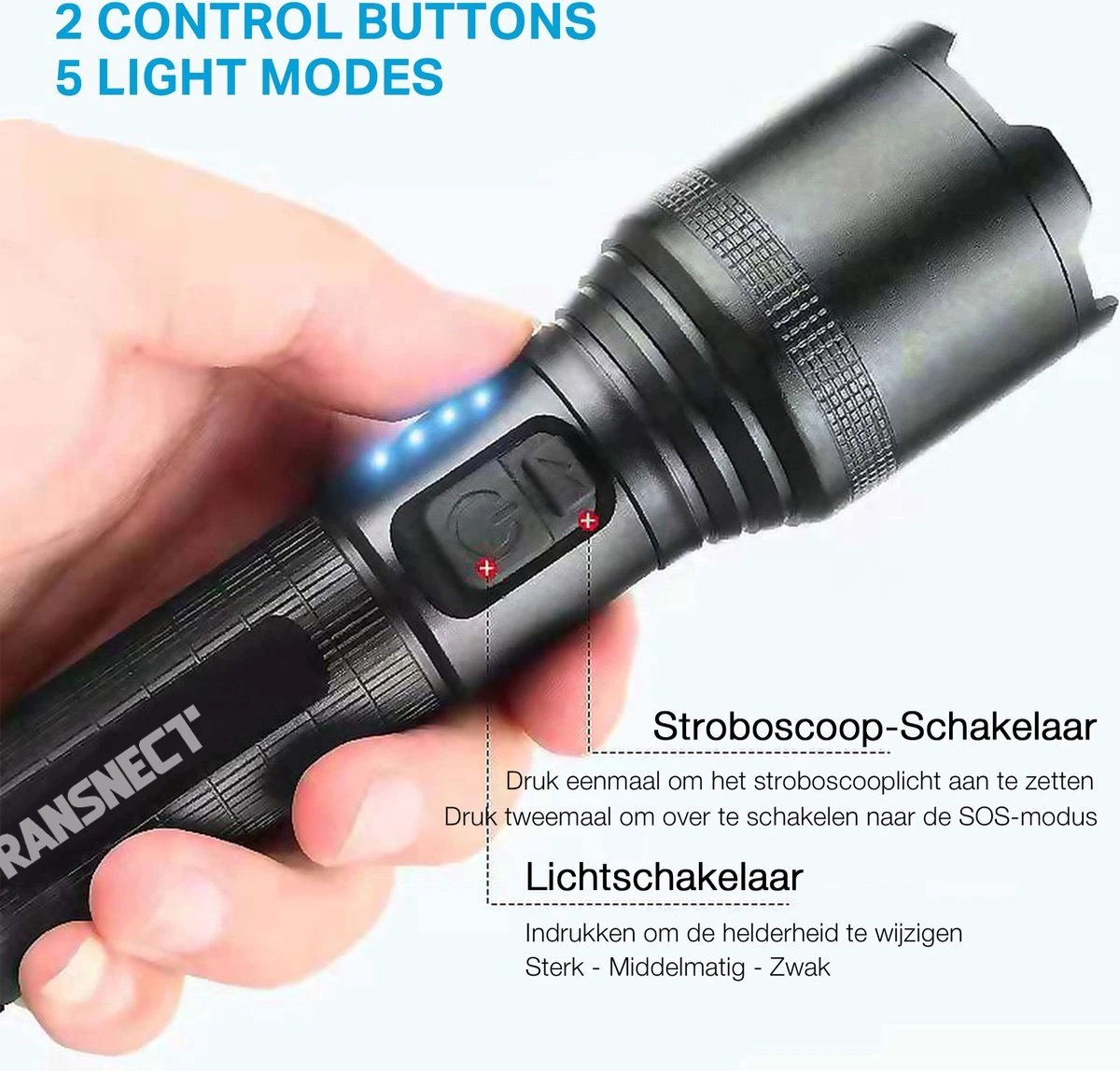 Zaklamp LED Oplaadbaar - 2000 Lumen - Inclusief 18650 En Batterijen Kabel - USB Oplaadbaar - Waterdicht - Voor Camping, Fishing, Emergency 3 Zaklamp LED Oplaadbaar - 2000 Lumen - Inclusief 18650 En Batterijen Kabel - USB Oplaadbaar - Waterdicht - Voor Camping, Fishing, Emergency - Afbeelding 3