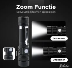 Rebela | Zaklamp Led Oplaadbaar | Flashlight Rechargeable | Waterproof Military Flashlight | Zaklamp 1200 Lumen | Inzoombaar | Oplaadbaar | Inclusief 1 Stuk Oplaadbare Batterij 18650 | Zwart -Kampeeruitrusting 1200x1148 8