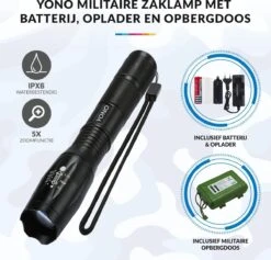 YONO Militaire Zaklamp LED Oplaadbaar - Inclusief Batterij En Oplader – Waterbestendige Zaklantaarn -Kampeeruitrusting 1200x1150 27