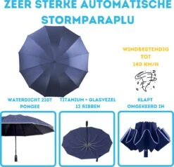 Stormparaplu - Paraplu - Opvouwbaar - Reflecterend - Automatisch Omgekeerd Uitklapsysteem - Windbestendig Tot 140 Km/h - Incl. Luxe Beschermhoes -Kampeeruitrusting 1200x1156 3