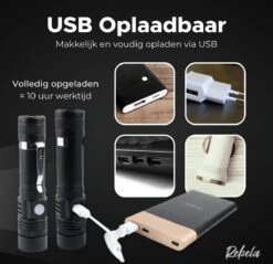 Rebela | Zaklamp Led Oplaadbaar | Flashlight Rechargeable | Waterproof Military Flashlight | Zaklamp 1200 Lumen | Inzoombaar | Oplaadbaar | Inclusief 1 Stuk Oplaadbare Batterij 18650 | Zwart -Kampeeruitrusting 1200x1160 14
