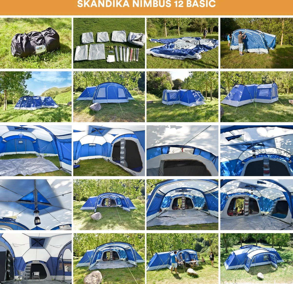 Skandika Nimbus Sleeper 12 Tent – Koepeltenten – 12 Persoons Familietent - Campingtent – Muggengaas – Sleeper Technology (3 Extra Donkere Slaapcabines) – 760 X 630 X 215 Cm (LxBxH) – 5000 Mm Waterkolom – Camping, Tuin – Kamperen – Blauw/wit 6 Skandika Nimbus Sleeper 12 Tent – Koepeltenten – 12 Persoons Familietent - Campingtent – Muggengaas – Sleeper Technology (3 Extra Donkere Slaapcabines) – 760 X 630 X 215 Cm (LxBxH) – 5000 Mm Waterkolom – Camping, Tuin – Kamperen – Blauw/wit - Afbeelding 6