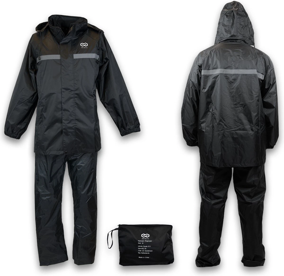 Infinity Goods Regenpak - Dames & Heren - Maat L - Waterdicht & Ademend - Reflecterend - Zwart 4 Infinity Goods Regenpak - Dames & Heren - Maat L - Waterdicht & Ademend - Reflecterend - Zwart - Afbeelding 4