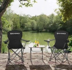 MIRA Home - Campingstoel Set Van 2 Inklapbaar - Klapstoel Met Robuust Frame - Met Flessenhouder - 76 X 51.5 X 95.5 Cm - Zwart -Kampeeruitrusting 1200x1166 1