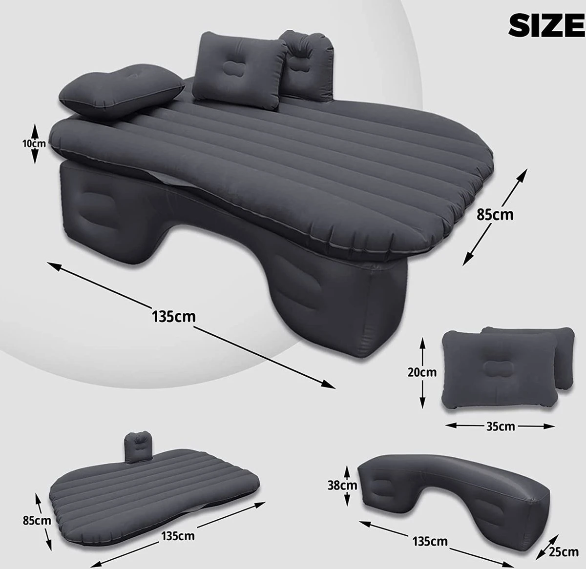 Opblaasbaar Matras Voor In De Auto, Opblaasbaar Bed, Opvouwbaar, Comfortabele Autostoel, Automatras Met Elektrische Luchtpomp En 3 Adapters, 2 Kussens En Draagtas, Voor Camping, Reizen (zwart) 4 Opblaasbaar Matras Voor In De Auto, Opblaasbaar Bed, Opvouwbaar, Comfortabele Autostoel, Automatras Met Elektrische Luchtpomp En 3 Adapters, 2 Kussens En Draagtas, Voor Camping, Reizen (zwart) - Afbeelding 4