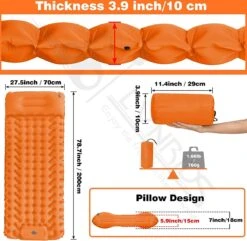 LVNRIDS Isomat, Zelfopblazend, Ultralicht, Luchtmatras, Camping, Zelfopblaasbaar, Opblaasbaar Matras, 3,9 Inch Dik, Met Voetperspomp En Kussen, Voor Camping, Reizen, Outdoor, Wandelen, Strand, Oranje -Kampeeruitrusting 1200x1171 15