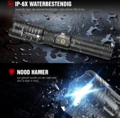 Verbeterde Militaire LED Zaklamp Incl. Opbergdoos Batterij En Diverse Laders - 1200 Lumen - Zwart 9 Verbeterde Militaire LED Zaklamp Incl. Opbergdoos Batterij En Diverse Laders - 1200 Lumen - Zwart -Kampeeruitrusting 1200x1175 6