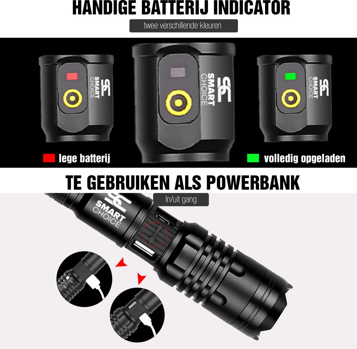 Verbeterde Militaire LED Zaklamp Incl. Opbergdoos Batterij En Diverse Laders - 1200 Lumen - Zwart 3 Verbeterde Militaire LED Zaklamp Incl. Opbergdoos Batterij En Diverse Laders - 1200 Lumen - Zwart - Afbeelding 3