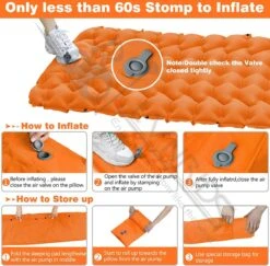 LVNRIDS Isomat, Zelfopblazend, Ultralicht, Luchtmatras, Camping, Zelfopblaasbaar, Opblaasbaar Matras, 3,9 Inch Dik, Met Voetperspomp En Kussen, Voor Camping, Reizen, Outdoor, Wandelen, Strand, Oranje -Kampeeruitrusting 1200x1182 10