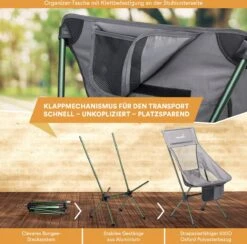 Skandika Campingstoel Compact SET – Campingstoelen – Campingstoel Tot 150 Kg Belastbaar - Kampeerstoel, Visstoel, Kleine Pakmaat, Opvouwbaar, Stabiel, Licht, Comfortabel Gepolsterd – Draagtas Meegeleverd – Vouwstoel – Kampeermeubelen – Grijs -Kampeeruitrusting 1200x1184