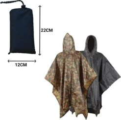 Regenponcho / Fietsponcho Herbruikbaar Voor Volwassenen ( Dames En Heren ) - 200x110cm - 100% Ripstop Polyester - Zwart -Kampeeruitrusting 1200x1196 6