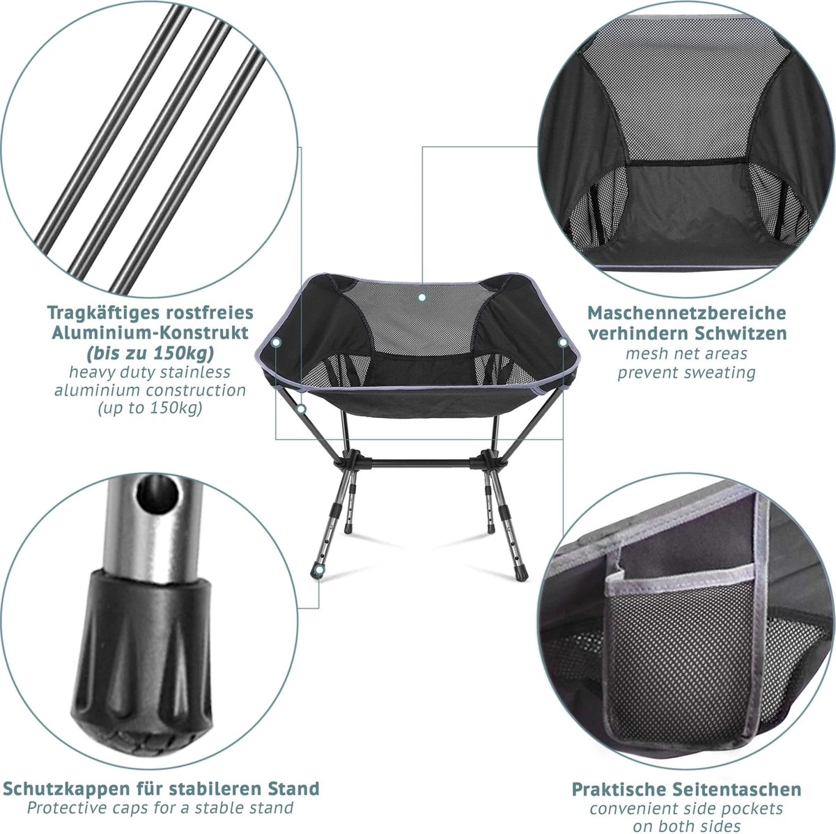 Smartpeas Campingstoel Van Stevig 600D Polyester En Aluminium - Lichtgewicht En Opvouwbaar - Camping Gadget Inclusief Zijzakken +Plus: Strandmat & Draagtas 2 Smartpeas Campingstoel Van Stevig 600D Polyester En Aluminium - Lichtgewicht En Opvouwbaar - Camping Gadget Inclusief Zijzakken +Plus: Strandmat & Draagtas - Afbeelding 2