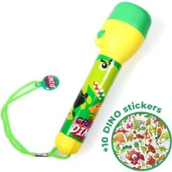 Kids Licensing Zaklamp Dino Voor Kinderen | Nachtlamp Dinosaurus LED + 10 Gratis Dino Stickers | Werkt Op 2 AA Batterijen | 16cm | FL03