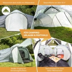 Skandika Bern 4 Koepeltent - Koepeltent - Tenten - 4 Persoons Kampeertent Met Panoramisch Dakraam, 2 Slaapcabines, Grondzeil, 210 Cm Stahoogte, Waterdicht, 4000 Mm Waterkolom - Grote Outdoor Familie Tent, Kampeertent - Grijs -Kampeeruitrusting 1200x1200 109