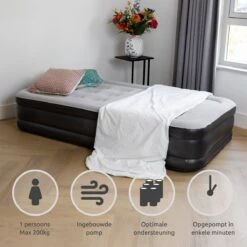 BluMill Eenpersoons Luchtbed - Met Ingebouwde Pomp - Luchtbed Zelfopblazend - Incl. Draagtas - 191x99x36 Cm -Kampeeruitrusting 1200x1200 1229